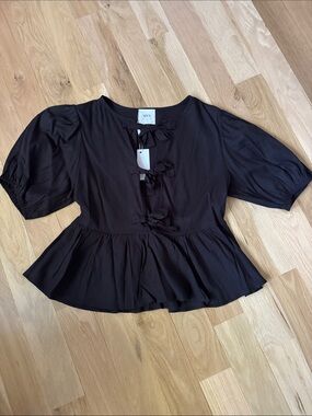 MVN Black Peplum Tie-Front Top NWT